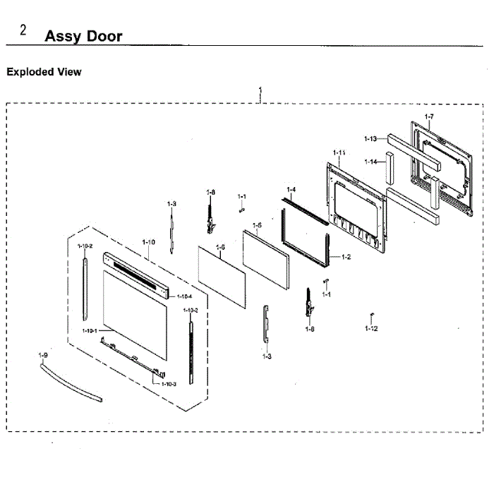 Door Diagram and Parts List for NE59M4310SB AA-00 Samsung Range