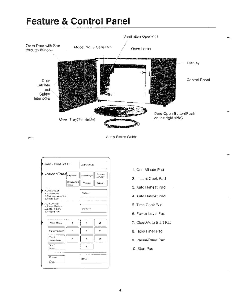 Feature/control Panel Diagram and Parts List for MW5720W XAA Samsung Microwave