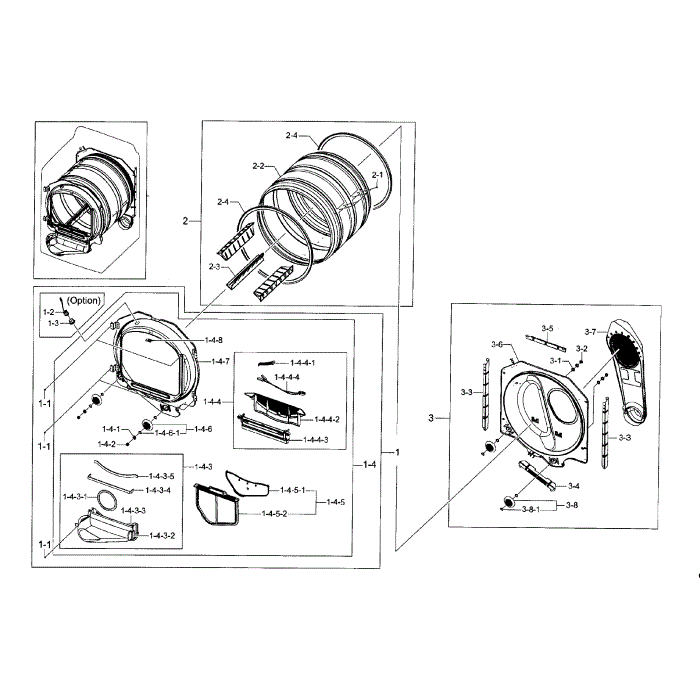 Drum Diagram and Parts List for DV45H7200EW A2-00 Samsung Dryer