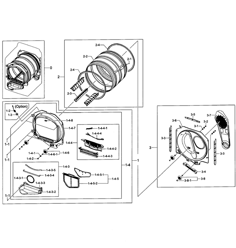 Drum Assy Diagram and Parts List for DV422GWHDWR AA-0001 Samsung Dryer