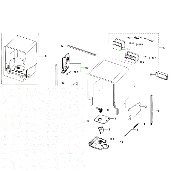 Case Assembly Diagram and Parts List for DW80H9950US AA-00 Samsung Dishwasher