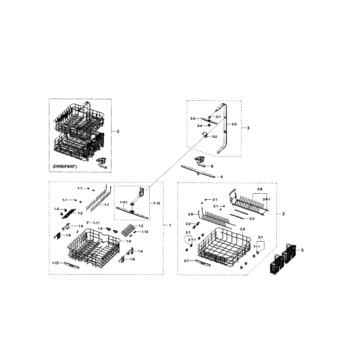 Wash Assembly Diagram and Parts List for DW80F800UWS AA-01 Samsung Dishwasher