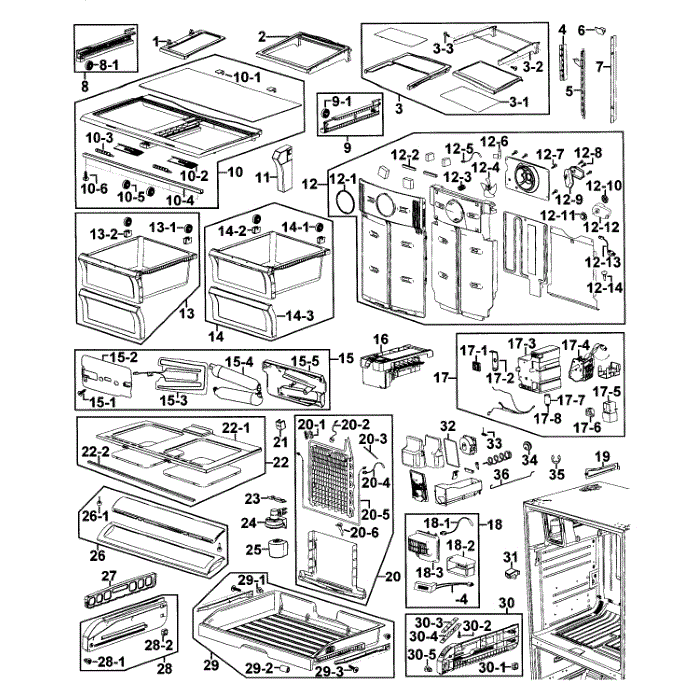 Refrigerator Diagram and Parts List for RF267AERS XAA-00 Samsung Refrigerator