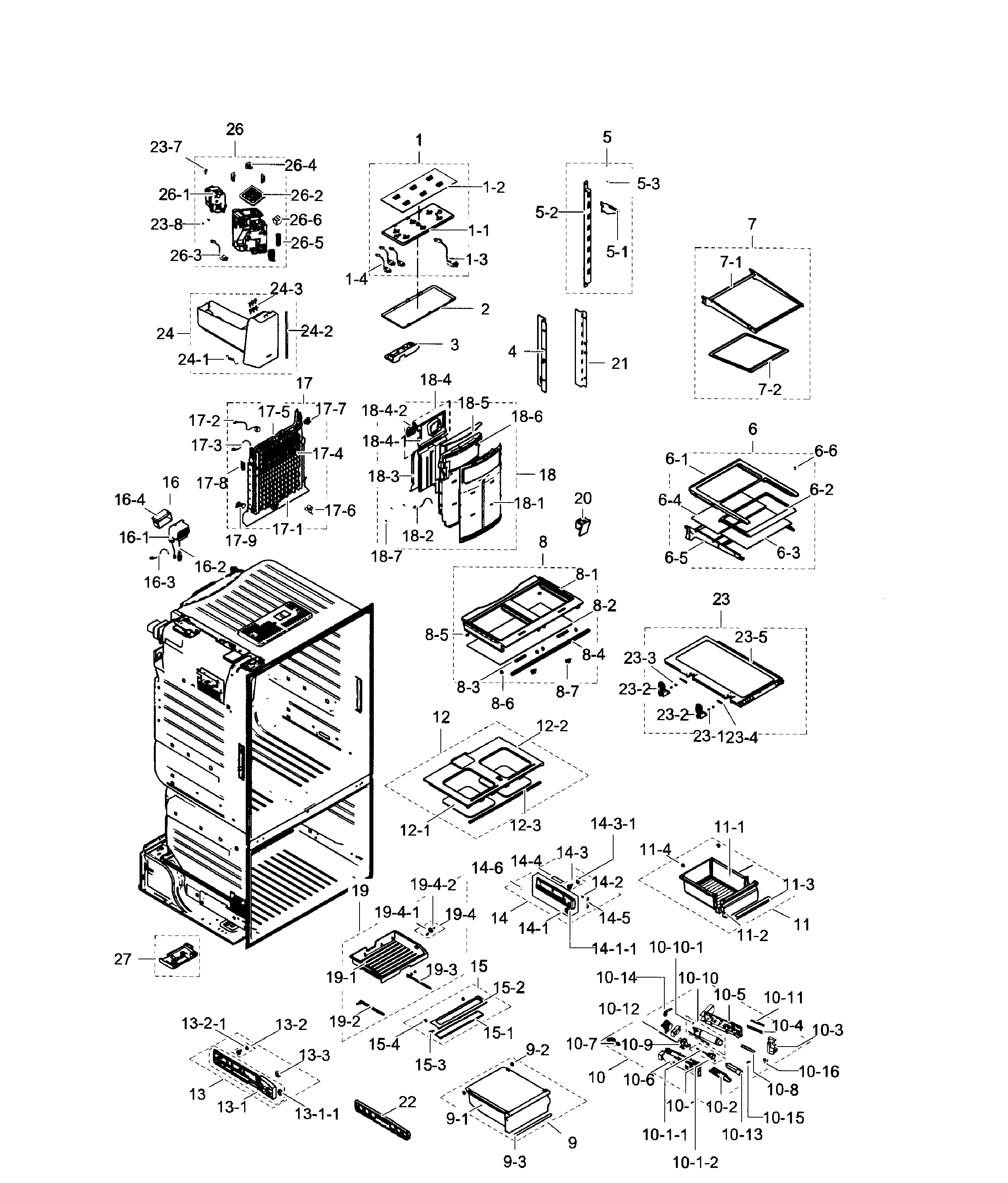 Fridge Diagram and Parts List for RF263TEAEBC AA-0002 Samsung Refrigerator