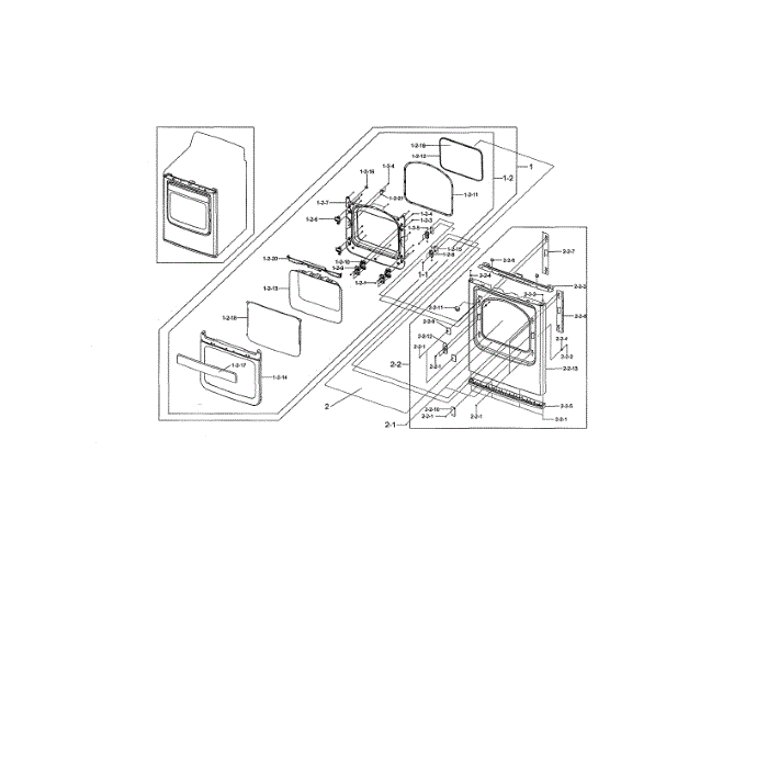 Front And Door Diagram and Parts List for DV476GTHAWR A1-00 Samsung Dryer