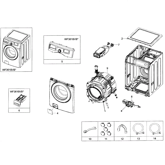 Main Assembly Diagram and Parts List for WF361BVBEWR A2-01 Samsung Washer