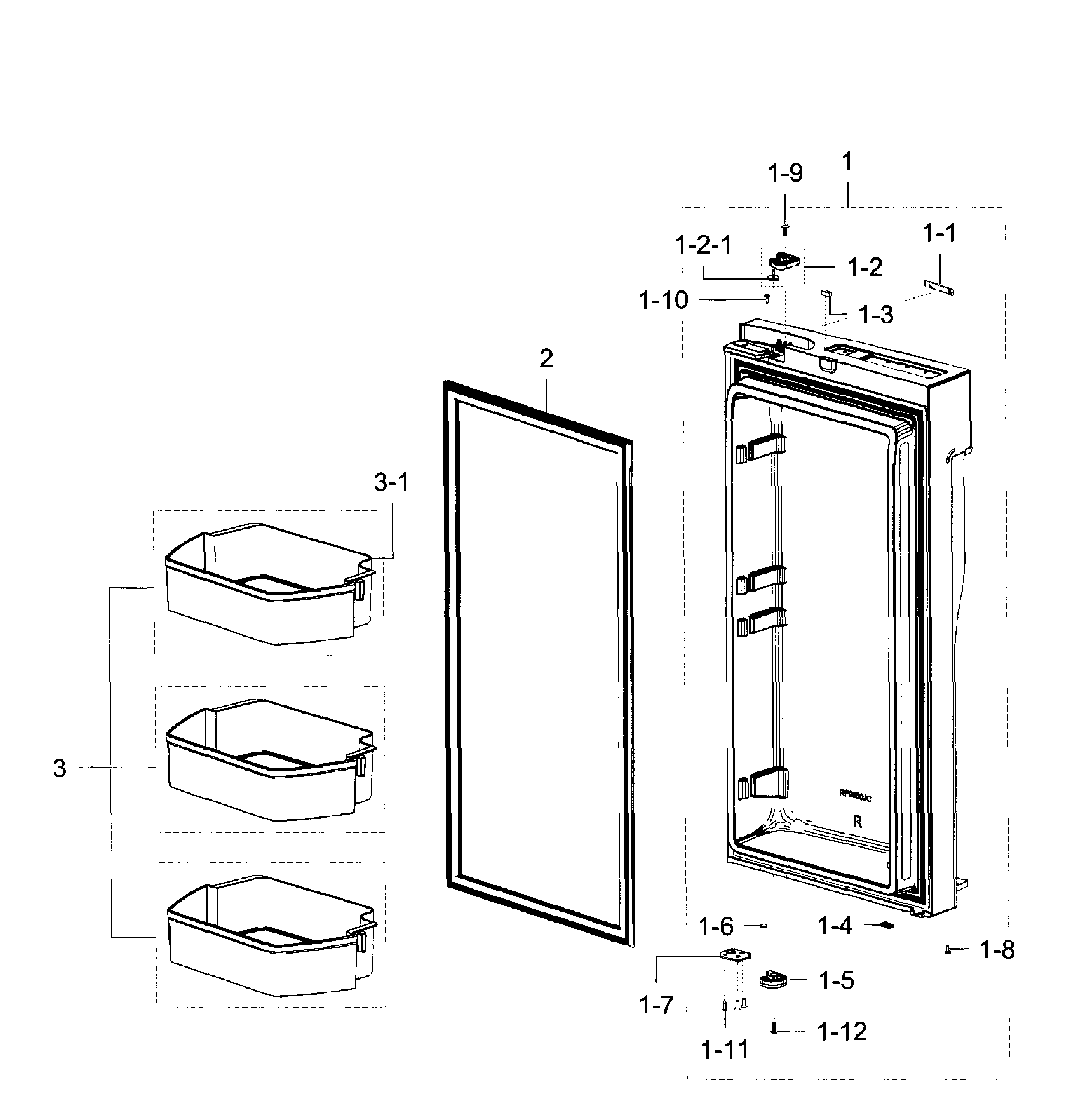 Fridge Door R Diagram and Parts List for RF23J9011SR AA-0003 Samsung Refrigerator