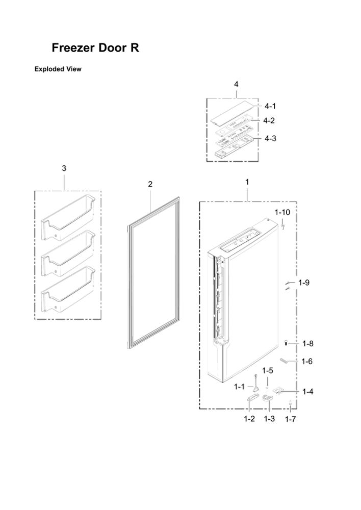 Right Freezer Door Parts Diagram and Parts List for RF24J9960S4 AA-05 Samsung Refrigerator