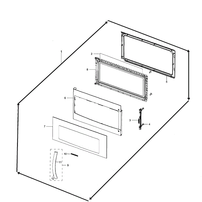 Door Assembly Diagram and Parts List for SMH1926W XAA-00 Samsung Microwave