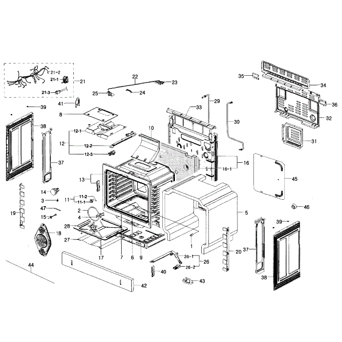 Cavity Diagram and Parts List for NX58H5650WS AA-00 Samsung Range
