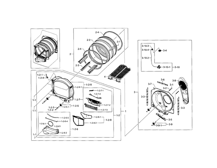 Drum Diagram and Parts List for DV5471AGP XAA-0003 Samsung Dryer