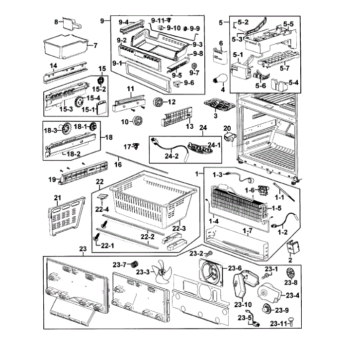 Freezer Diagram and Parts List for RF266AZRS XAA-00 Samsung Refrigerator