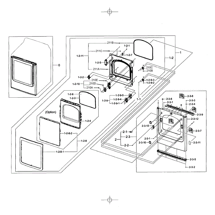 Front / Door Assembly Diagram and Parts List for DV456EWHDWR AA-01 Samsung Dryer
