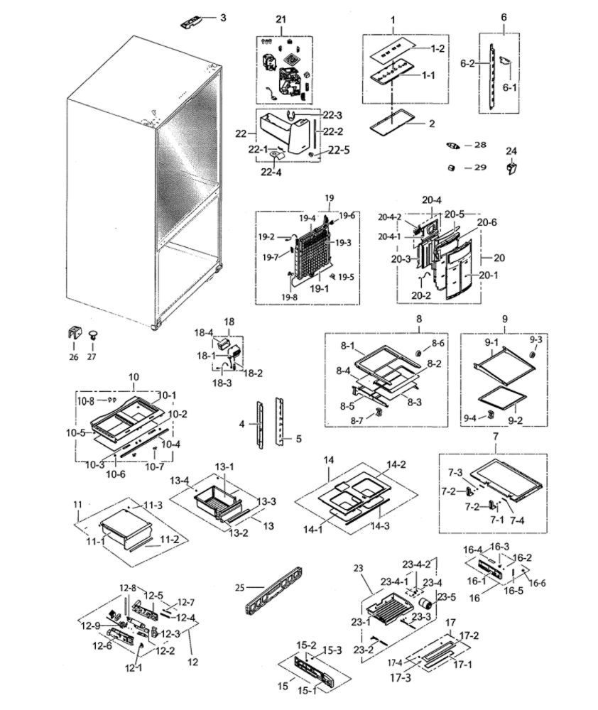 Fridge Diagram and Parts List for RF263BEAESR AA-07 Samsung Refrigerator