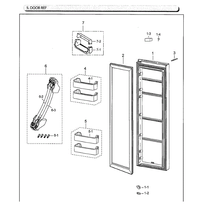 Fridge Door Diagram and Parts List for RS25J500DSG AA-00 Samsung Refrigerator