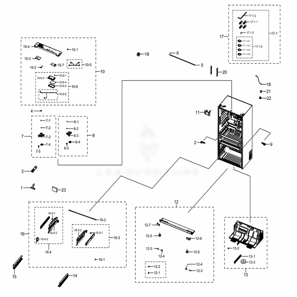 Cabinet 1 Diagram and Parts List for RF28NHEDBSG (AA)(0001) Samsung Refrigerator