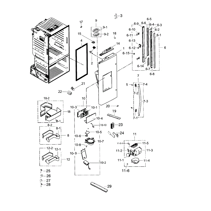 Door Left Diagram and Parts List for RF263TEAEBC AA-00 Samsung Refrigerator