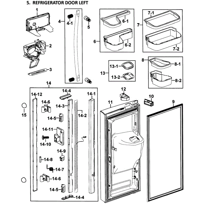 Left Door Diagram and Parts List for RF268ABWP XAA-00 Samsung Refrigerator