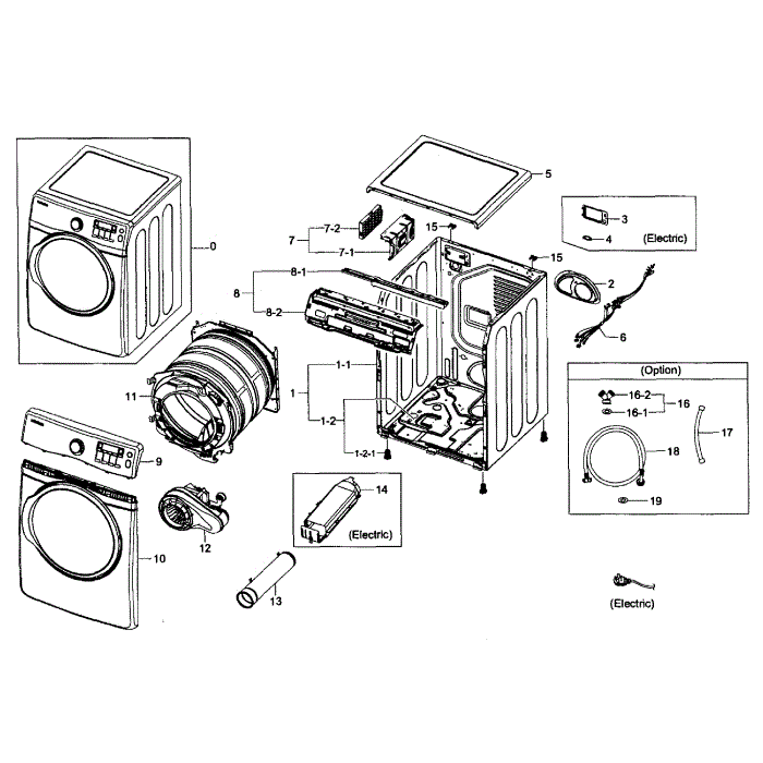 Main Assembly Diagram and Parts List for DV405ETPAWR AA-00 Samsung Dryer