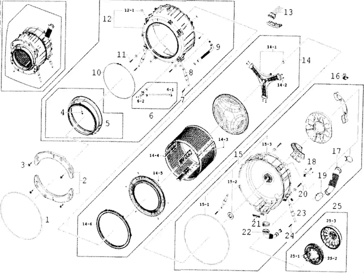 Drum Diagram and Parts List for WF350ANW XAA-0000 Samsung Washer