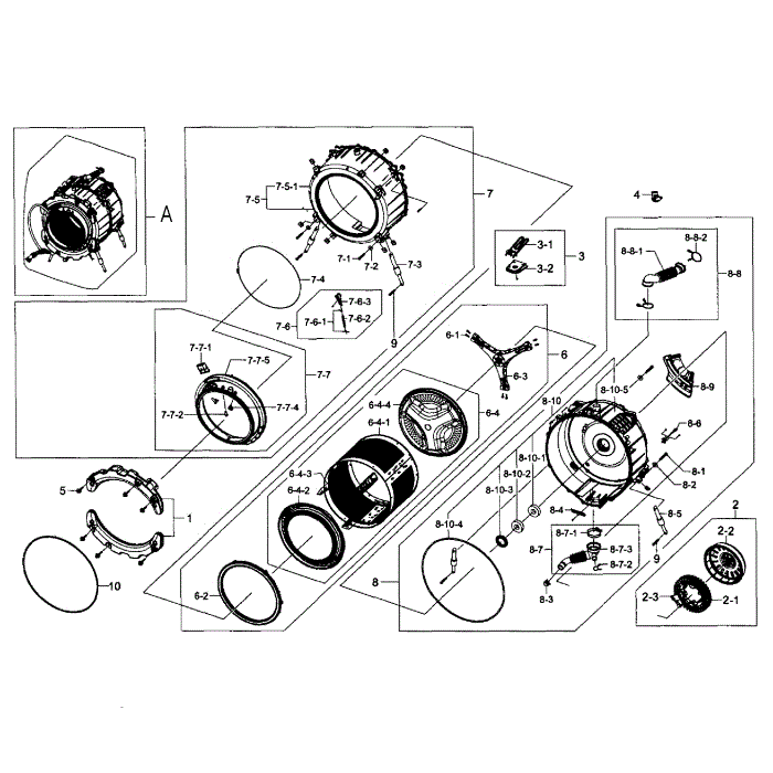 Tub And Drum Diagram and Parts List for WF393BTPAWR A1-00 Samsung Washer