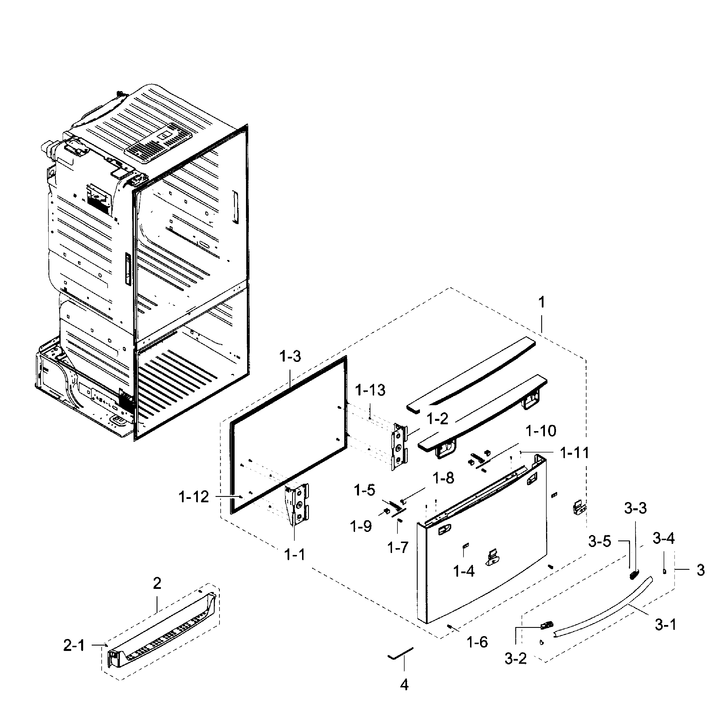 Freezer Door Diagram and Parts List for RF28HFEDBSR AA-0007 Samsung Refrigerator