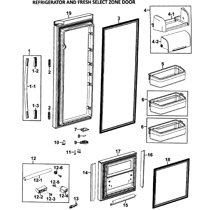 Right Doors Diagram and Parts List for RM257ABSH XAA-00 Samsung Refrigerator
