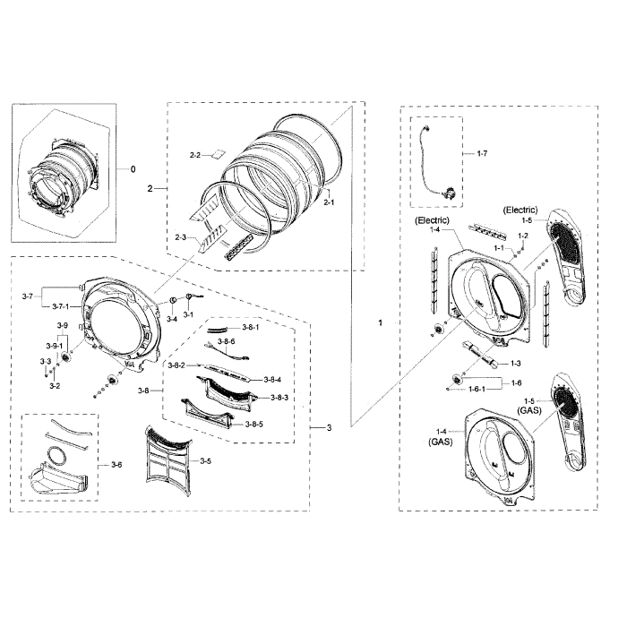 Drum Diagram and Parts List for DV42H5400GF A3-00 Samsung Dryer