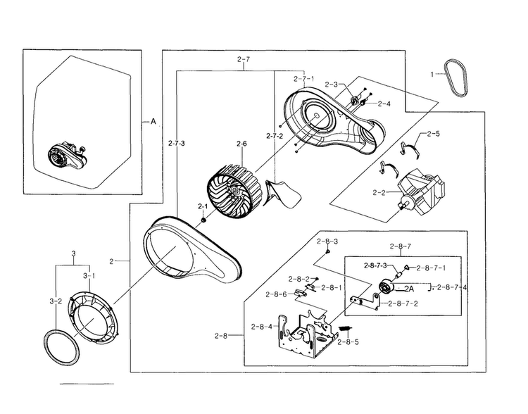 Motor Duct Diagram and Parts List for DV511AGW XAA-0003 Samsung Dryer