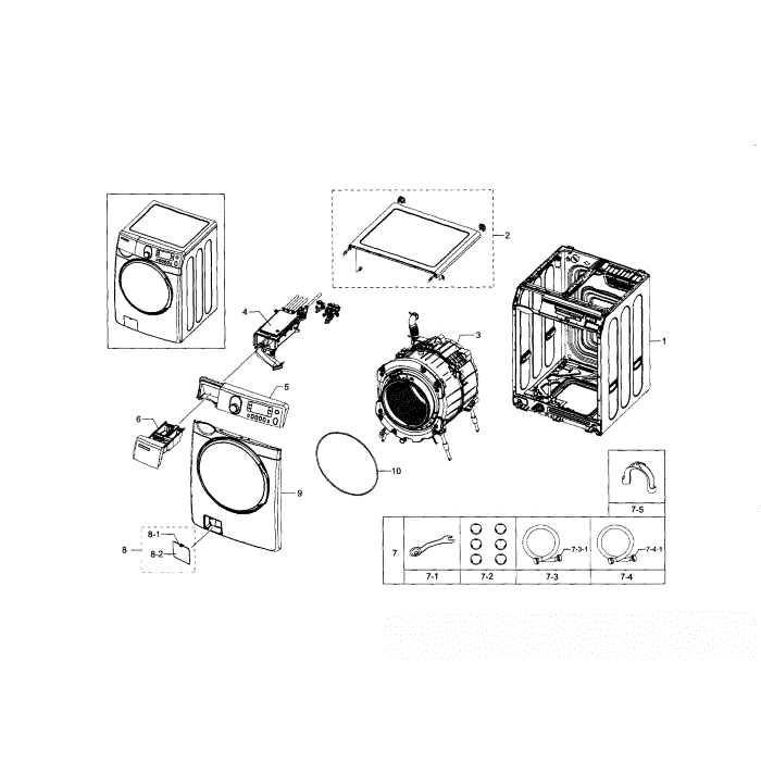 Main Assembly Diagram and Parts List for WF448AAE XAA-01 Samsung Washer