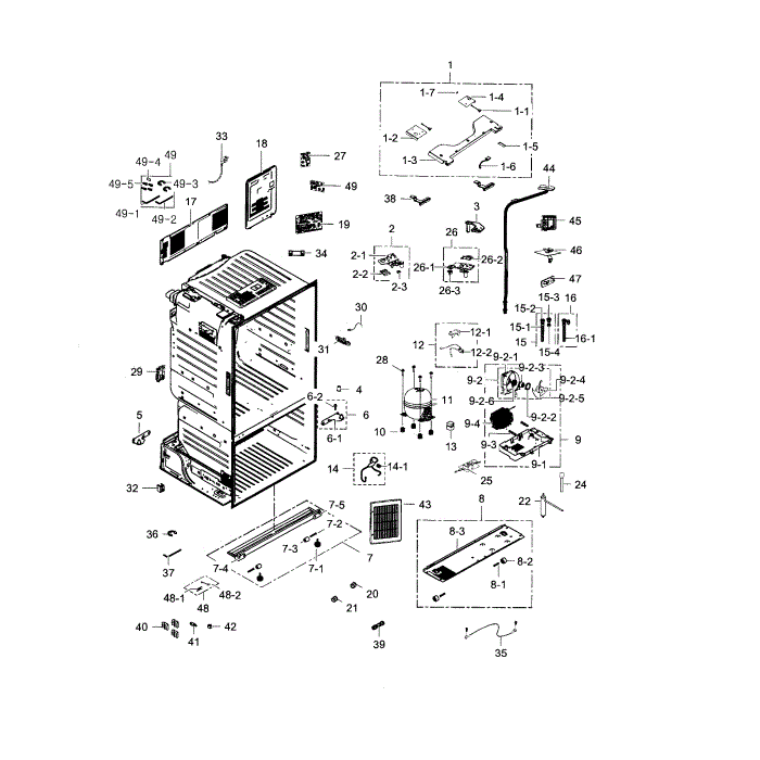 Cabinet Diagram and Parts List for RF28HDEDBSR AA-00 Samsung Refrigerator