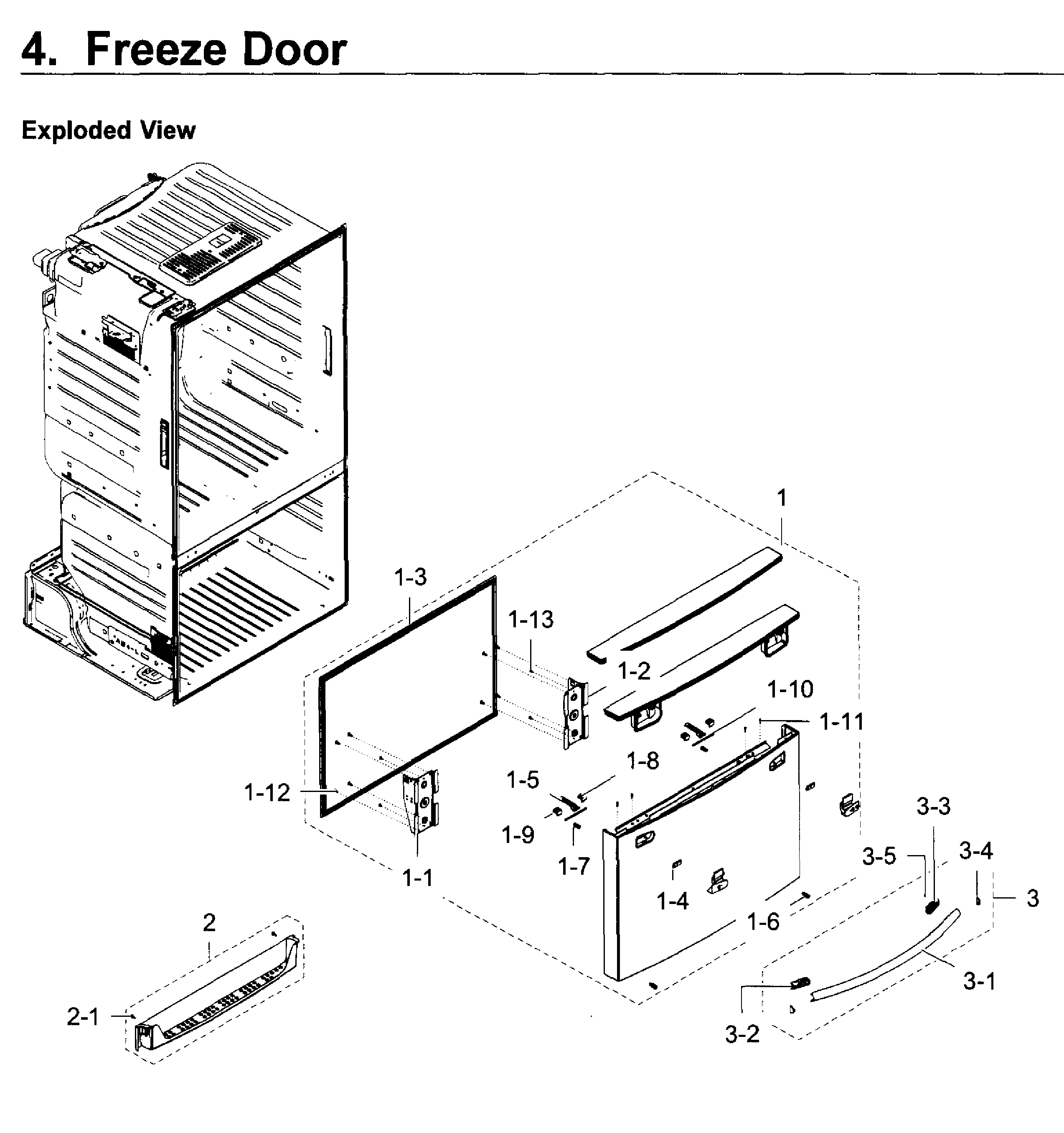 Freezer Door Diagram and Parts List for RF23HTEDBSR AA-0007 Samsung Refrigerator