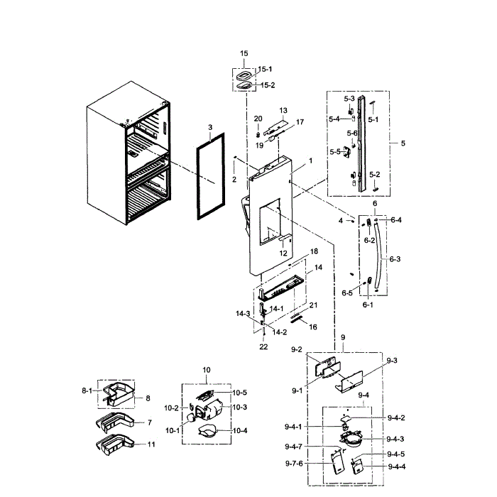Left Door Diagram and Parts List for RF31FMEDBBC AA-00 Samsung Refrigerator