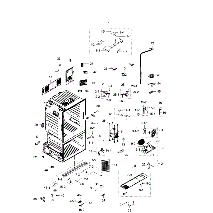 Cabinet Diagram and Parts List for RF28HDEDPBC AA-01 Samsung Refrigerator