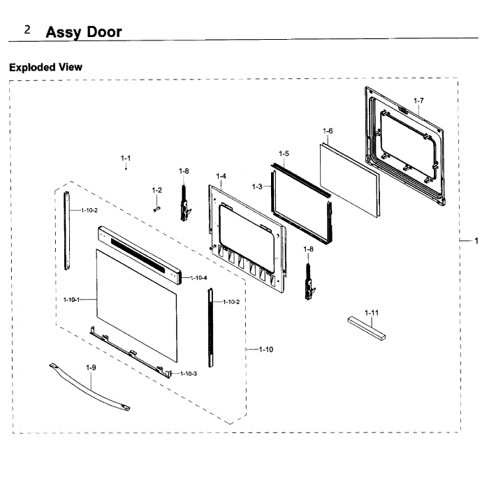 Door Diagram and Parts List for NE59K3310SB AA-00 Samsung Range