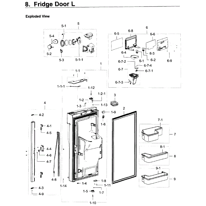 Fridge Door L Diagram and Parts List for RF23J9011SR (AA)(0007) Samsung Refrigerator