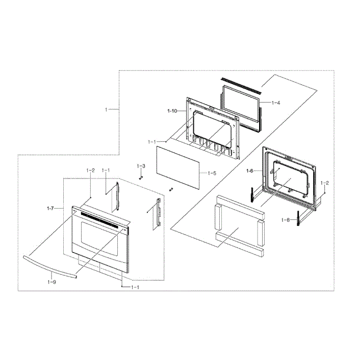 Door Diagram and Parts List for NE594R0ABSR AA-00 Samsung Range