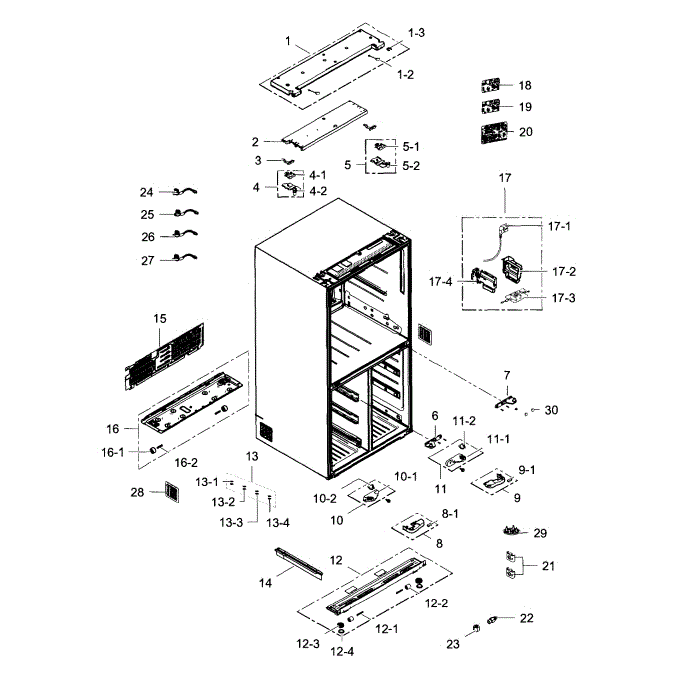 Cabinet Diagram and Parts List for RF34H9960S4 AA-01 Samsung Refrigerator