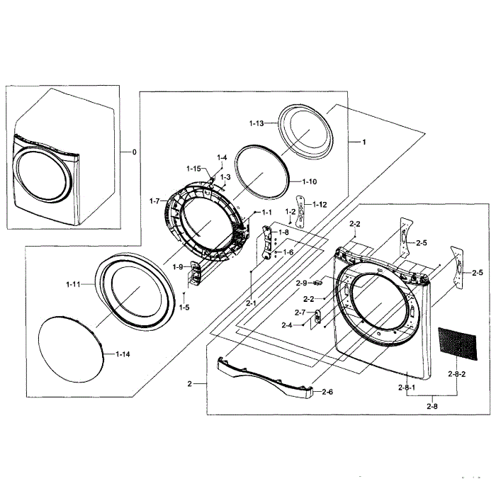 Frame Front And Door Diagram and Parts List for DV455GVGSWR AA-00 Samsung Dryer