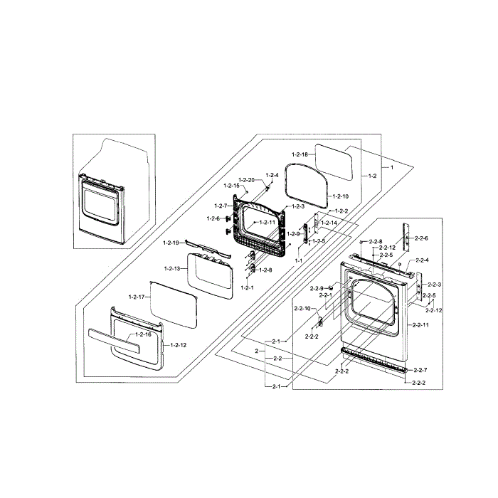 Front And Door Diagram and Parts List for DV5471AGP XAA-00 Samsung Dryer