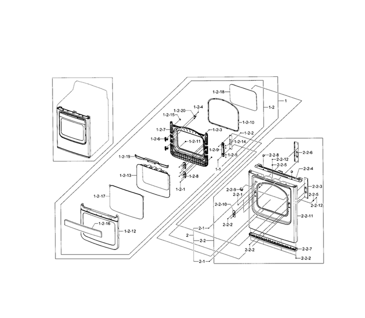 Front & Door Diagram and Parts List for DV5471AGW XAA-0000 Samsung Dryer