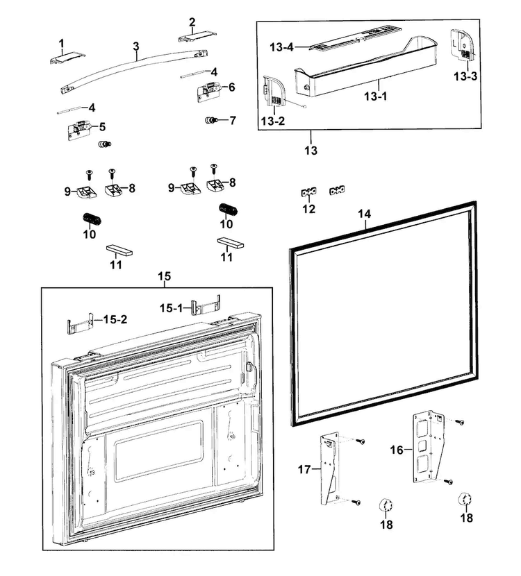 Freezer Door Diagram and Parts List for RFG293HARS XAA-0000 Samsung Refrigerator