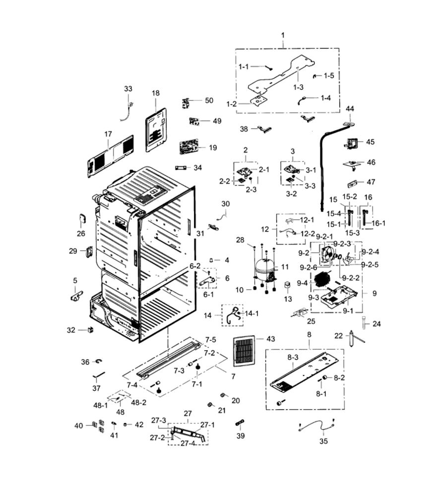 Cabinet Diagram and Parts List for RF28HFEDTSR AA-01 Samsung Refrigerator