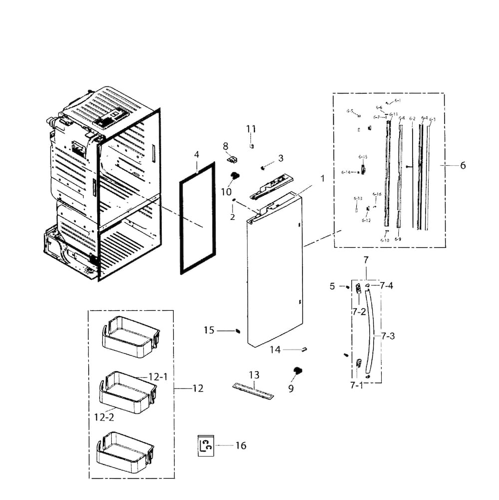 Left Door Diagram and Parts List for RF221NCTASR AA-0001 Samsung Refrigerator