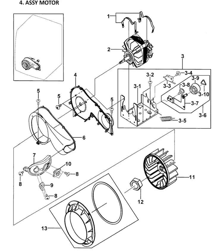Motor Assy Diagram and Parts List for DV337AER XAA-0000 Samsung Dryer