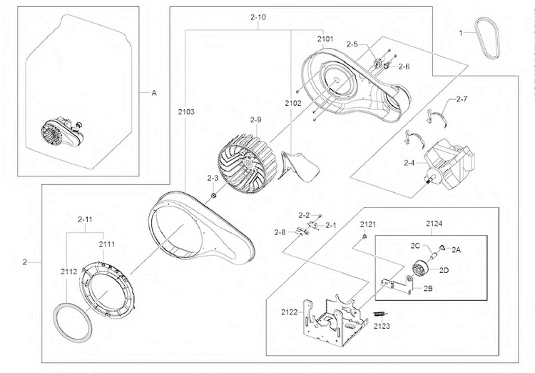 Motor Duct Diagram and Parts List for DV400GWHDWR AA-0000 Samsung Dryer