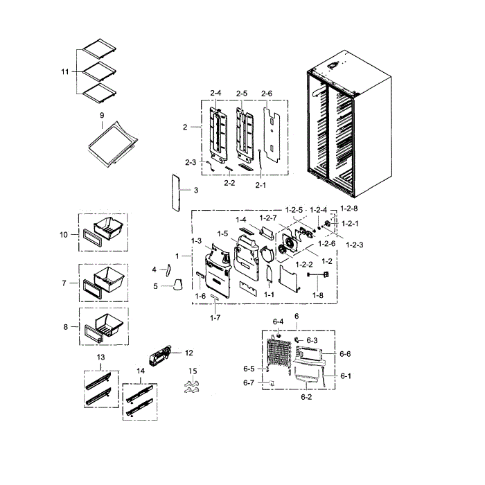 Fridge Diagram and Parts List for RH25H5611SR AA-00 Samsung Refrigerator