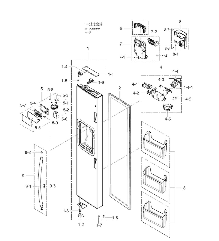 Door Freezer Diagram and Parts List for RH25H5611BC AA-0000 Samsung Refrigerator