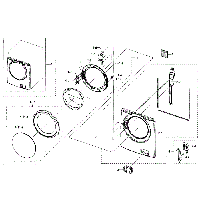 Frame 1 Diagram and Parts List for WF350ANW XAA-03 Samsung Washer