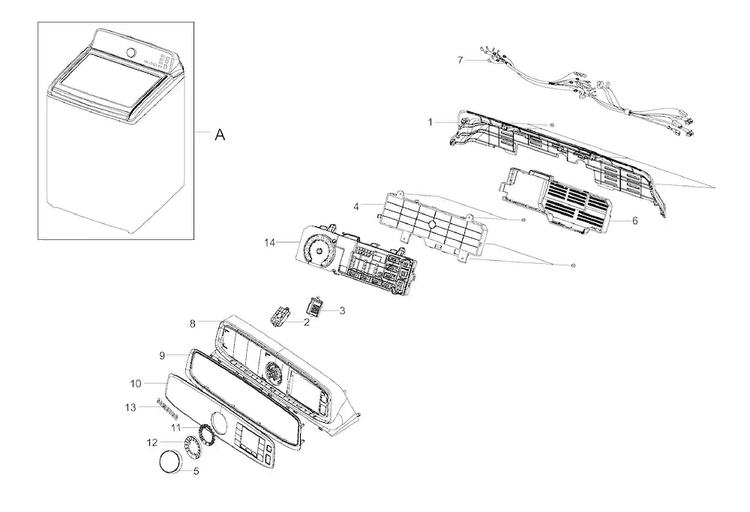 Control Panel Diagram and Parts List for WA50F9A7DSW A2-0000 Samsung Washer